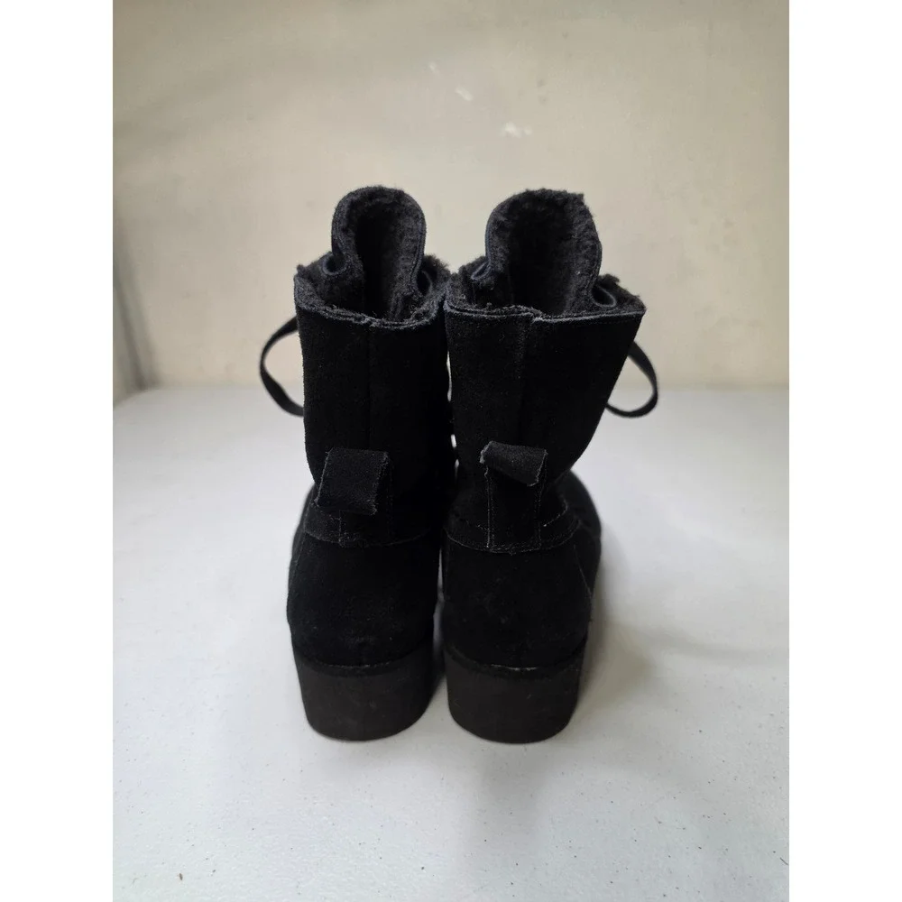 Bearpaw Krista Wide Black Suede Lace Up Winter Boots Womens 7